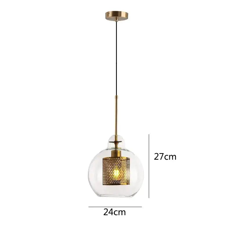 Modern gold honeycomb glass pendant lights with clear glass globe and brass accents for dining room fixtures