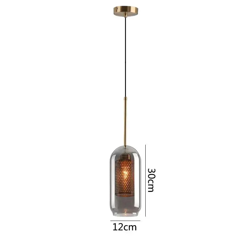 Modern gold honeycomb glass pendant lights with brass finish and smoked glass pendant shade for dining room fixtures