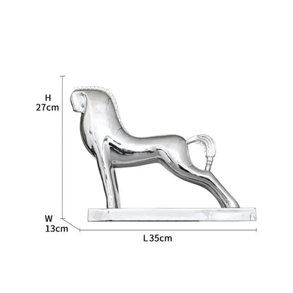 Shiny silver metallic horse resin sculpture with sleek polished finish for modern minimalist living room decorbites horse resin