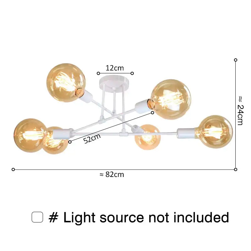 White modern chandelier with five amber glass bulbs as led ceiling lights for living room use