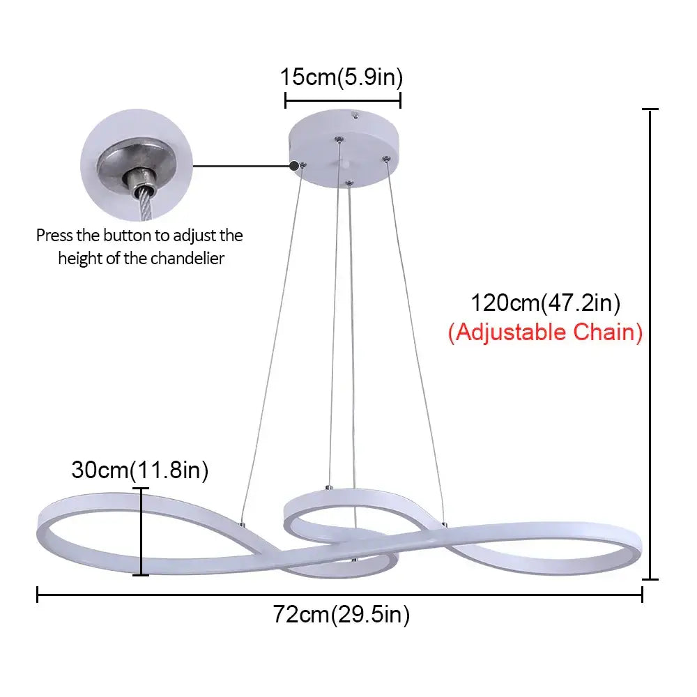 Modern white acrylic led chandelier pendant light with adjustable height and infinity loop design for dining room decorbites acrylic led