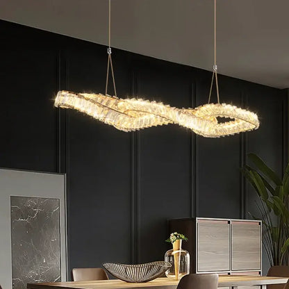 Modern gold infinity crystal led pendant chandelier with shimmering gold finish and decorbites crystal led accents for dining room decor
