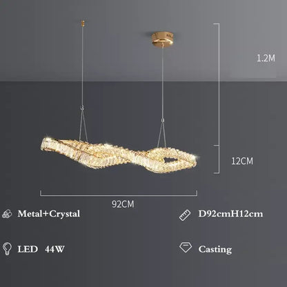Modern gold infinity crystal led pendant dining room chandelier with sleek twisted design and decorbites crystal led accents