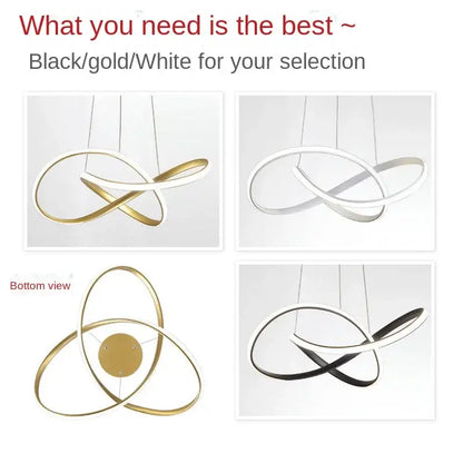 Modern gold infinity loop cord pendant light in metal finish suitable for dining room and various square meters