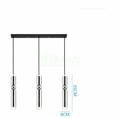 Modern gold iron art led pendant light with three chrome cylindrical fixtures on black bar for living room decorbites iron art