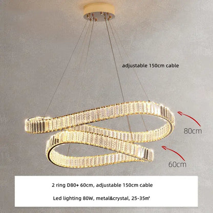 Modern gold irregular crystal led pendant chandelier with double-ring design and adjustable 150cm cable for foyer decorbites irregular steel decor