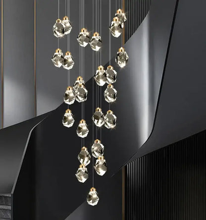 Modern gold k9 crystal linear kitchen pendant light with faceted clear glass pendants and gold fixtures emits warm light 3200k