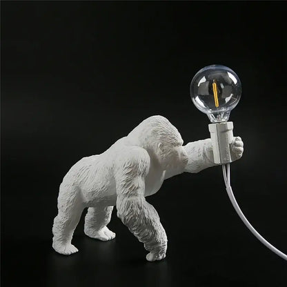 White ceramic king kong resin night light holding a clear glass bulb for bedroom decorbites king kong lamp