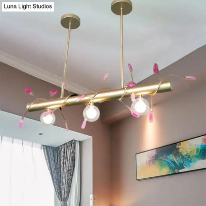 Gold-toned DecorBites™ 3-light ceiling pendant with pink crystal blossoms and vibrant colored glass shade 110v-120v light type