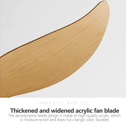 A sleek golden-brown acrylic ceiling fan blade with brushed finish and aerodynamic curve for led light remote control use