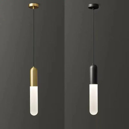 Modern gold led pendant lamp with sleek cylindrical frosted glass shades and metallic tops for bedroom and kitchen decorbites gold led