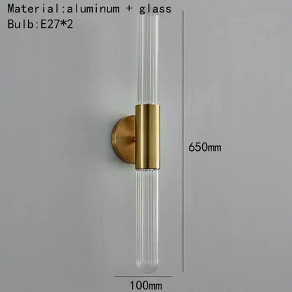 Modern gold led sconce with clear white glass tubes and aluminum base for bedroom wall lighting