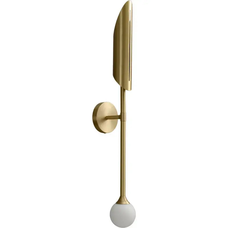 Modern gold led single head wall lamp with sleek gold-toned blade shade and frosted glass globe for bedroom decorbites gold led wall lamp