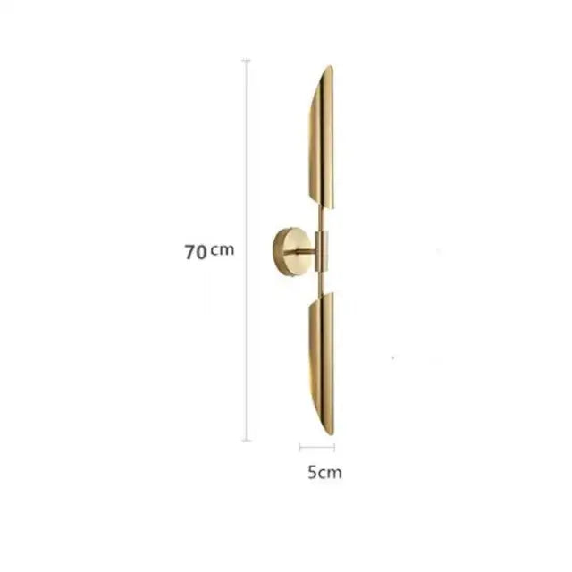 Modern gold led single head wall lamp with gold-toned sleek vertical arms and circular base for bedroom decorbites gold led