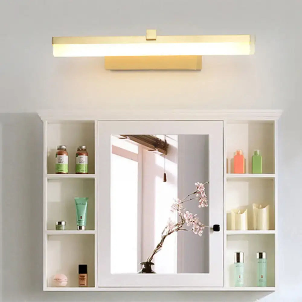 Modern gold led vanity lighting 16 inch bathroom wall sconce with rectangular design and central square accent for vanity lighting