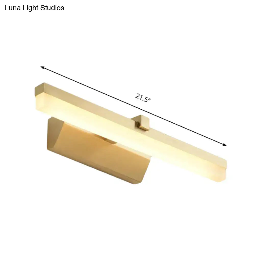 Modern gold finished rectangular led vanity lighting fixture with sleek design and 21.5 inch length for bathroom use
