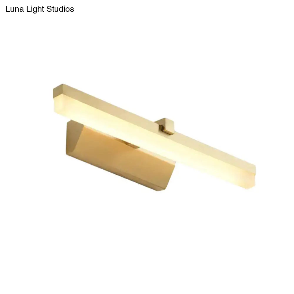 Modern gold finished rectangular led vanity lighting with sleek minimalist design and soft diffused illumination