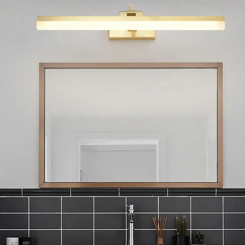Modern gold led vanity lighting 16 inch rectangular bathroom wall sconce with sleek design mounted above mirror