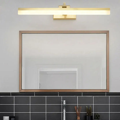 Modern gold led vanity lighting 16 inch rectangular bathroom wall sconce with sleek design mounted above mirror