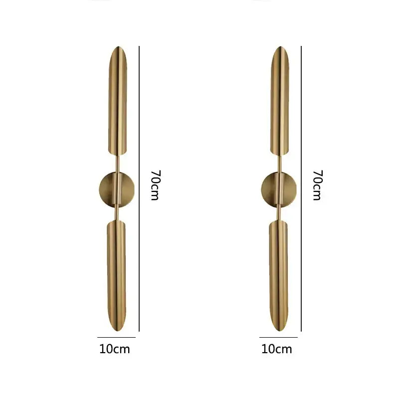Brass-finished modern gold led wall lamp with sleek vertical design and spherical bulb for living room use