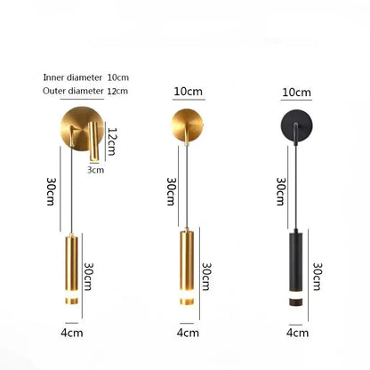 Modern gold led wall lamps feature minimalist pendant sconces with sleek cylindrical shades in gold and black finishes