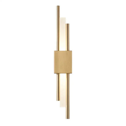 Modern gold led wall sconce with sleek vertical rods and frosted glass panels for bedroom lighting decorbites gold led wall