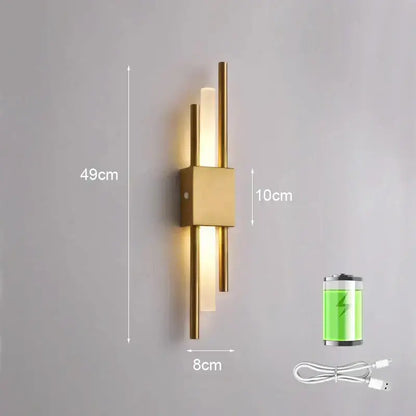 Modern gold led wall sconce with three vertical rods and frosted glass diffusers for bedroom decorbites led wall lighting