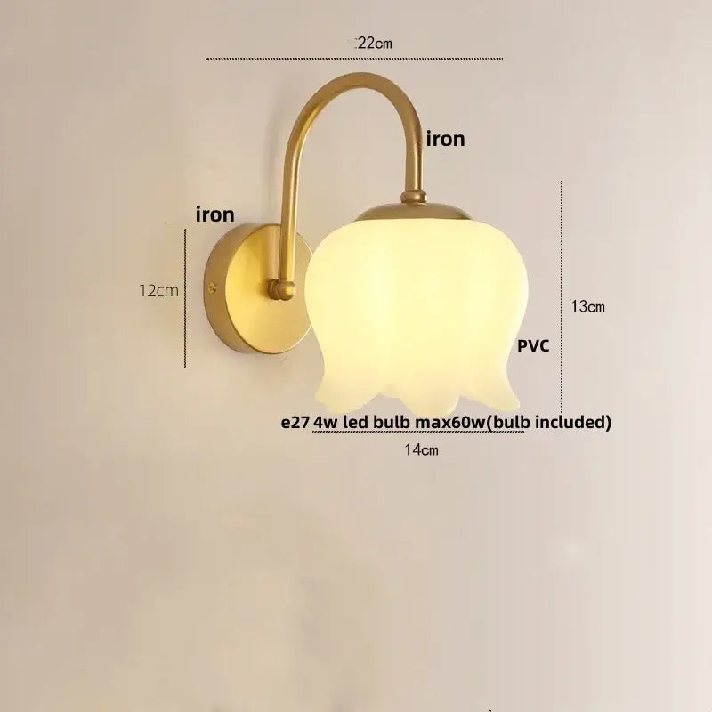 Modern gold led wall sconce with frosted pvc tulip-shaped shade for stairway lighting and elegant wall decor