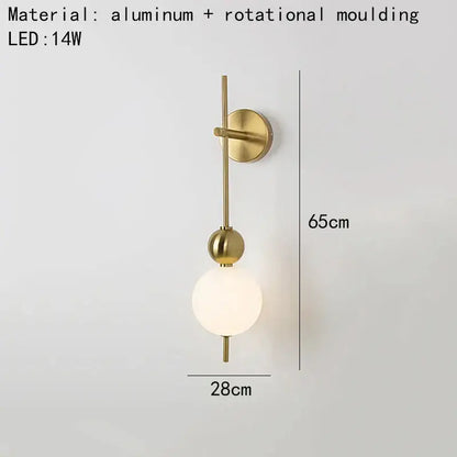 Modern gold led wall sconce with frosted glass spheres and a sleek aluminum rotational molding frame for bedroom decorbites led wall