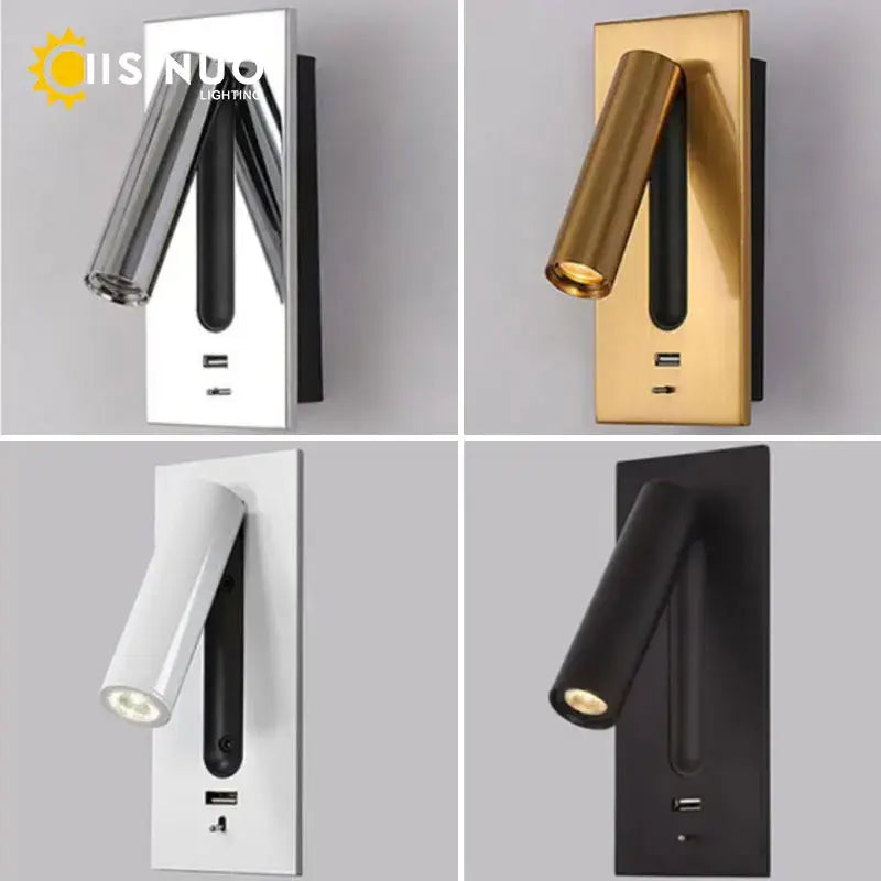 Modern gold led wall sconce with usb charging and sleek cylindrical head for bedroom reading light decorbites led wall sconce