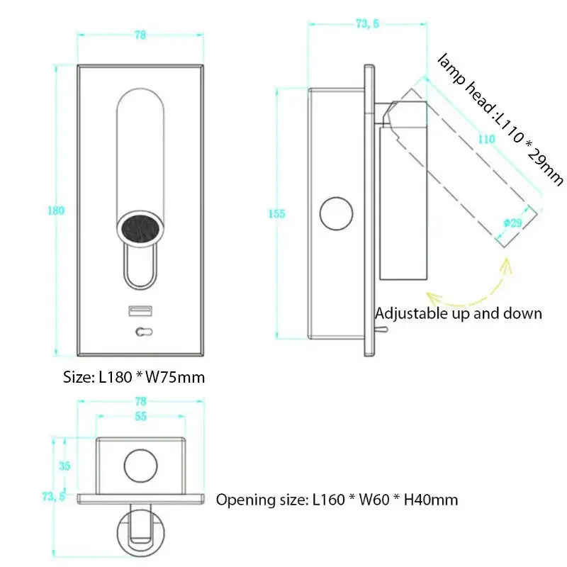 Modern gold led wall sconce with usb charging featuring an adjustable sleek rectangular lamp head for bedroom reading light decorbites led wall