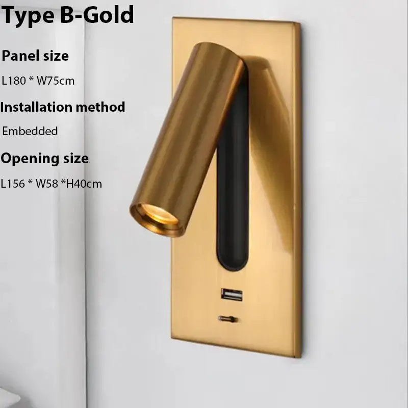 Modern gold LED wall sconce with cylindrical lamp head USB charging port ideal for bedroom reading decorbites LED wall light