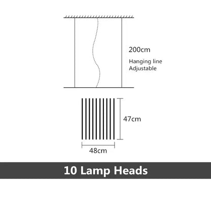 Modern gold led wave pendant chandelier with adjustable 200cm hanging line and ten 48x47cm lamp heads for dining room decorbites led wave