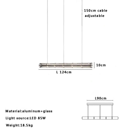 Modern gold linear glass led chandelier with sleek aluminum and glass design and adjustable 150cm cable for kitchen island