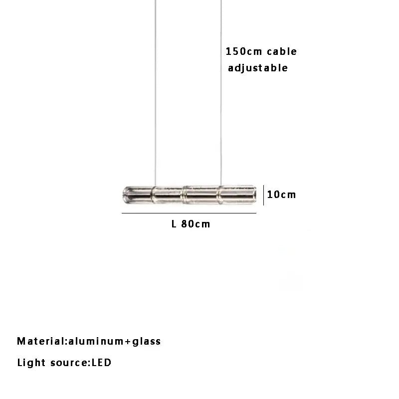 Modern gold linear glass led chandelier with sleek aluminum and glass design featuring three cylindrical segments for kitchen island