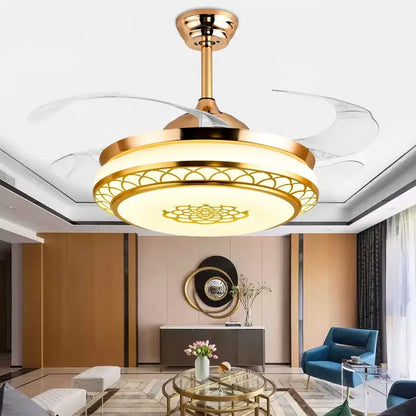 Modern gold living room fan light with translucent blades and lotus-patterned design for decorbites living room electric use
