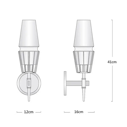 Silver-toned wall sconce with conical glass shade and wire cage design complementing decorbites gold lustre chandelier