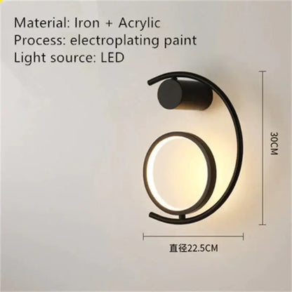 Black iron and acrylic luxury creative led bedside wall sconce with sleek curved design and integrated led light source