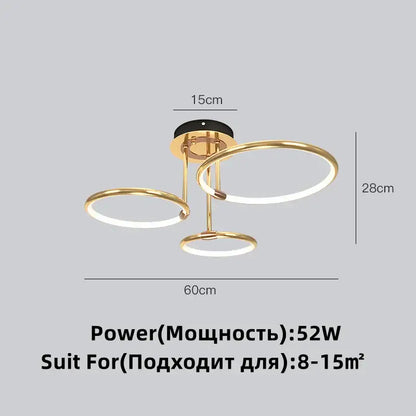 Modern gold luxury ring pendant chandelier with three interlocking circular rings and led lighting for dining room decorbites gold luxury
