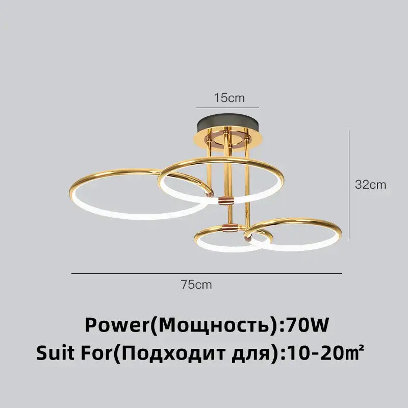 Modern gold luxury ring pendant chandelier with three interlocking rings and black base for dining room decorbites gold luxury