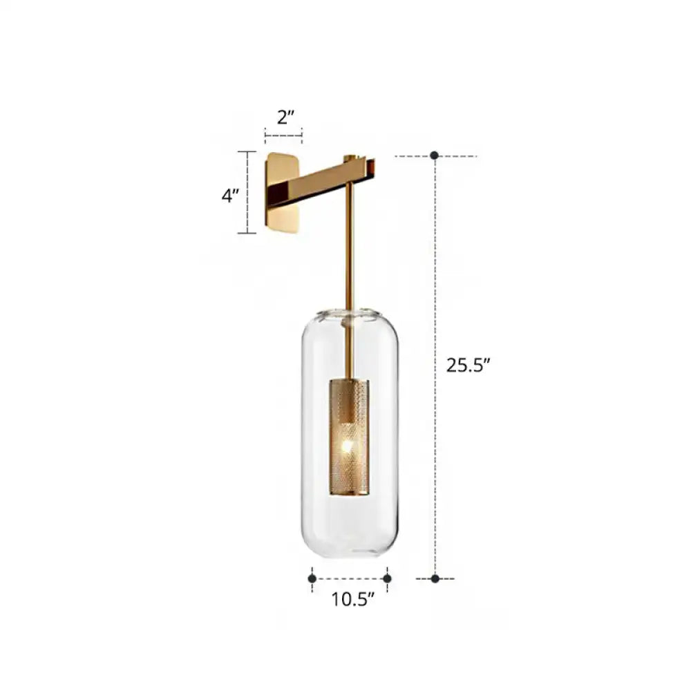 Modern gold mesh clear glass hanging light bedroom wall sconce with gold-toned wall sconce and textured inner sleeve