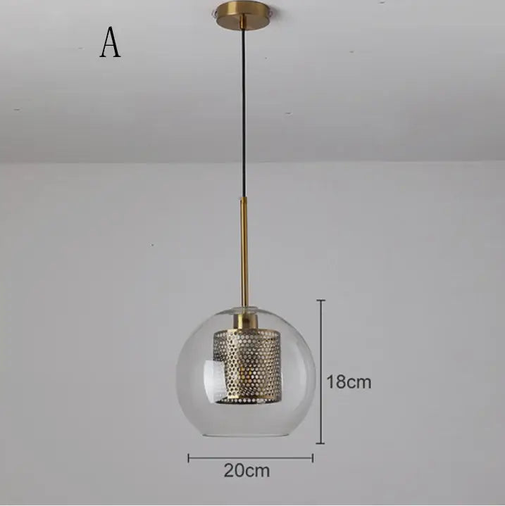 Modern gold mesh glass ball pendant light with clear globe and brass rod perfect for kitchen dining room decorbites pendant light