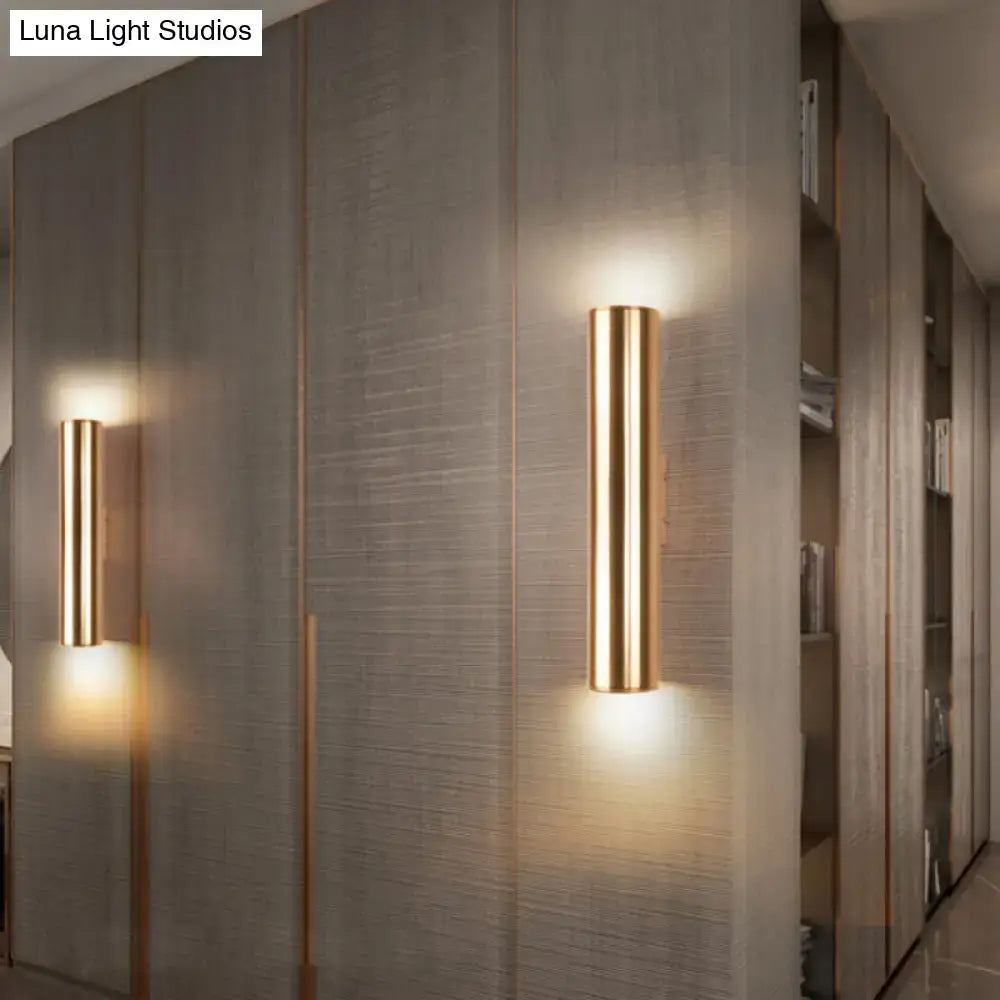 Modern gold metal fixture wall lamp with cylindrical design for corridor lighting and sleek interior decor