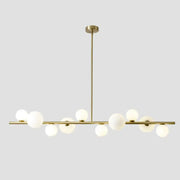 Modern gold metal glass globe chandelier with frosted bulbs and adjustable chain cord length for dining table lighting