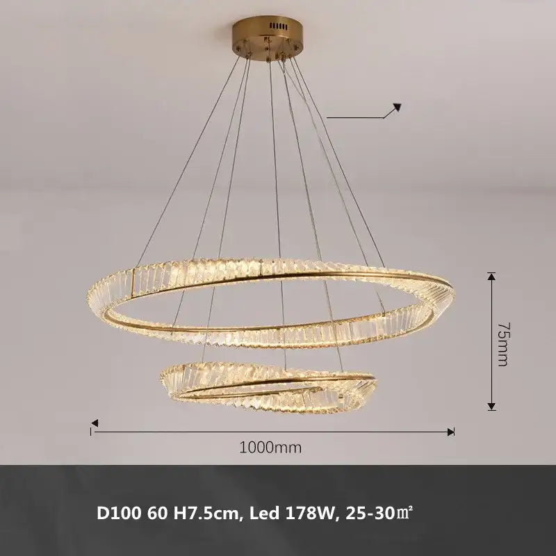 Gold-toned decorbites gold metal led ceiling light with double crystal-encrusted rings for modern living room decor