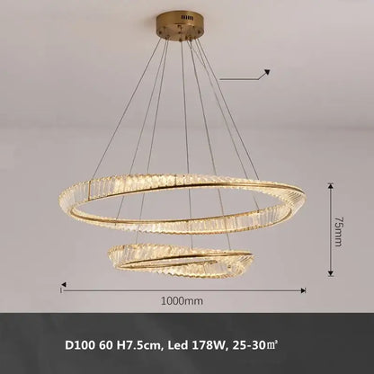 Gold-toned decorbites gold metal led ceiling light with double crystal-encrusted rings for modern living room decor