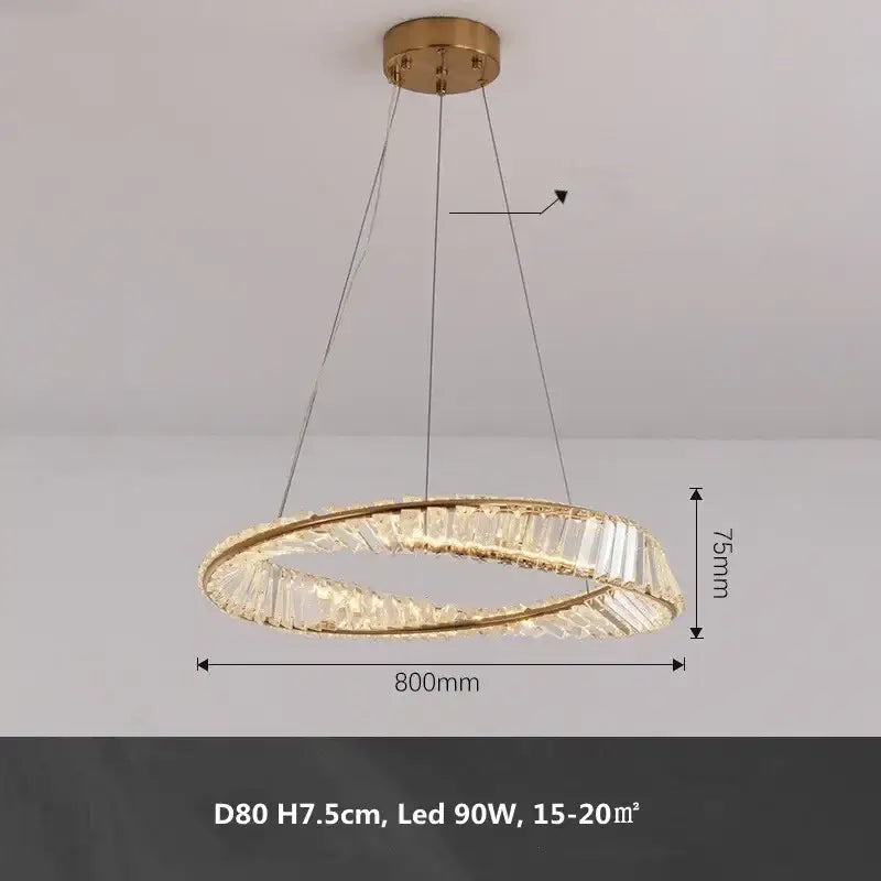 Modern gold metal led crystal ceiling light featuring a gold-toned circular chandelier with crystal accents for living room decorbites gold metal