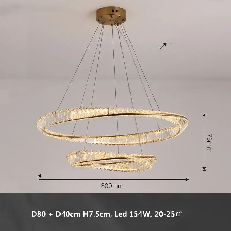 Modern gold metal led crystal ceiling light featuring gold-toned double-ring chandelier for stylish living room decorbites gold metal