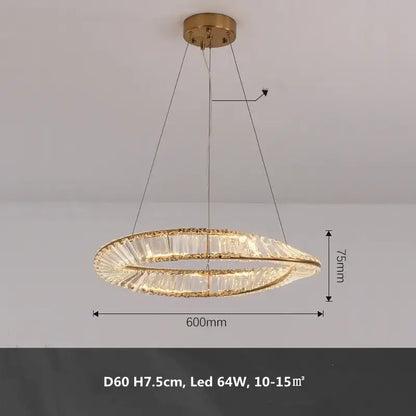 Modern gold metal led crystal ceiling light featuring a gold-toned double-ring pendant design for living room decorbites gold metal