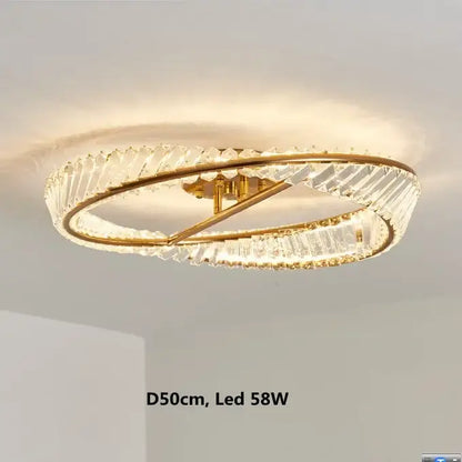 Gold metal led circular ceiling light with clear faceted crystal accents for modern living room decorbites gold metal